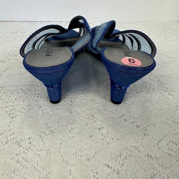 Proxy Navy Mesh and Sparkle Blue with silver Rhinestone, Slides, Block Heel, 9M - Picture 4 of 9